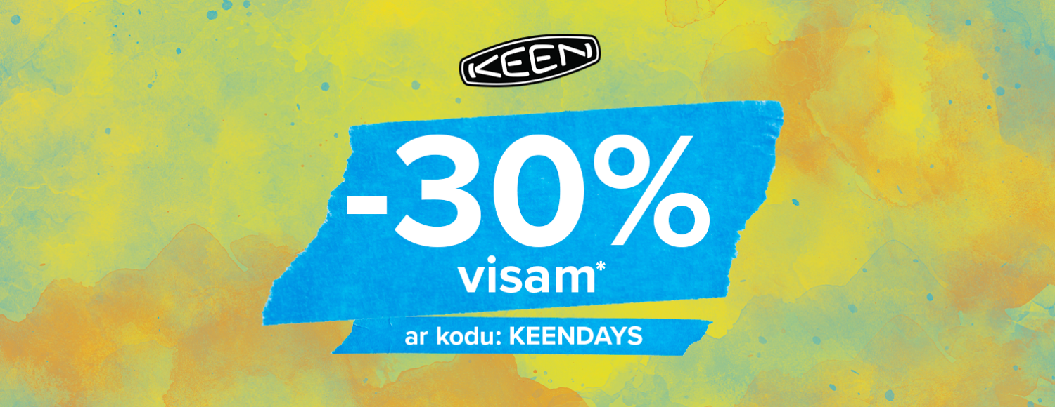 Tikai no 29.07. līdz 31.07. atklājiet izcilo KEEN komfortu un funkcionalitāti ar 30 % atlaidi visai kolekcijai. Izmantojiet kodu KEENDAYS. Atlaides un atlaižu kodi nesummējas. Izvēlieties savu pāri jau &scaron;odien!